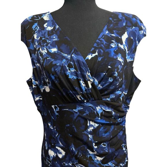 Lauren Ralph Lauren Blue Black Abstract Print Ruched Wrap Dress Cap Sleeve Size - Picture 5 of 11